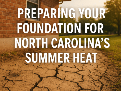 North Carolina home foundation exposed to dry, cracked summer soil