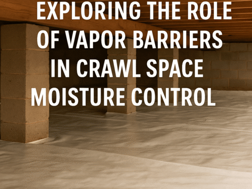 Crawl space with a white vapor barrier installed to control moisture and protect a home’s foundation.
